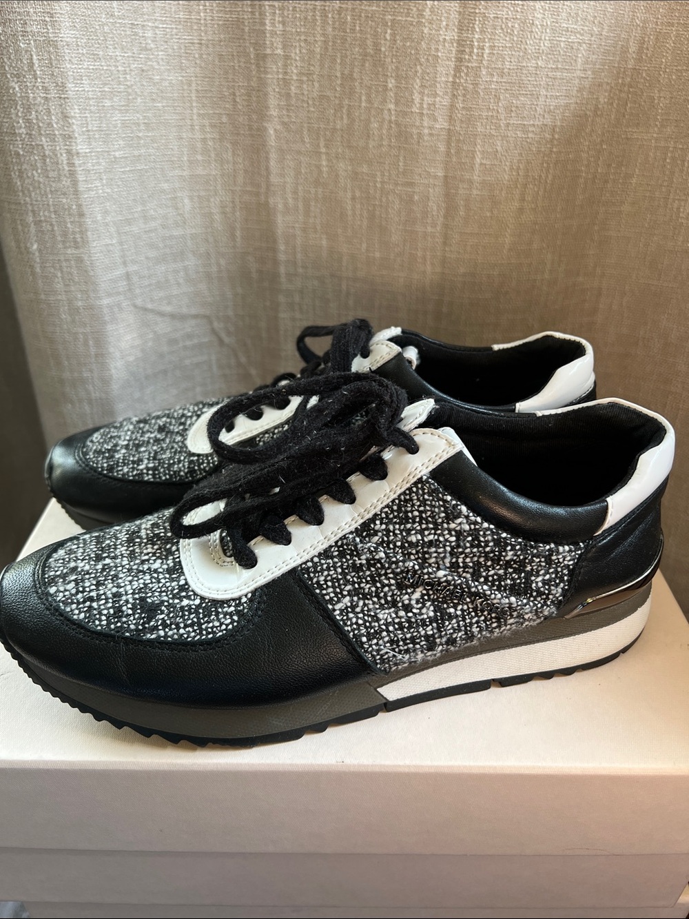 Michael Kors Black and White Tweed Casual Sneakers